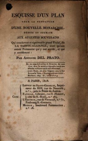 Esquisse d'un plan pour la fondation d'une nouvelle monarchie