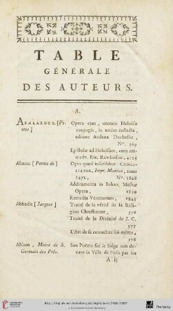 Table générale des auteurs