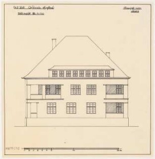Umbau eines Landhauses Monatskonkurrenz Februar 1933: Aufriss Südansicht 1:100; Maßstabsleiste