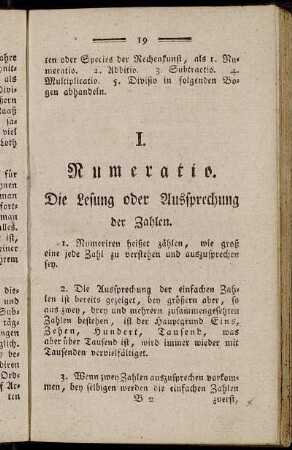 I. Numeratio. Die Lesung oder Ausprechung der Zahlen