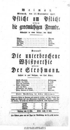 Pflicht um Pflicht oder: die grosmüthigen Freunde