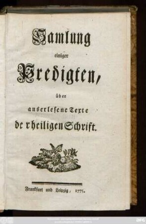 Samlung einiger Predigten über auserlesene Texte der heiligen Schrift