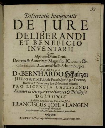 Dissertatio Inauguralis De Iure Deliberandi Et Beneficio Inventarii