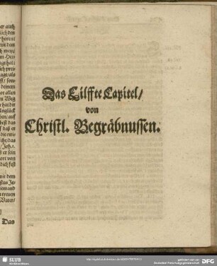 Das Eilffte Capitel, von Christl. Begräbnussen