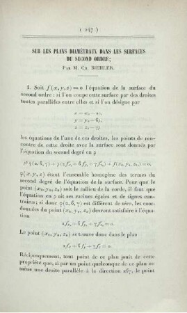 Sur les plans diamétraux dans les surfaces du second ordre.