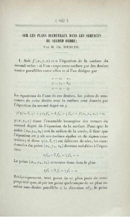 Sur les plans diamétraux dans les surfaces du second ordre.