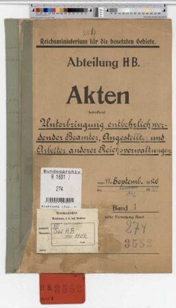 Unterbringung entbehrlich werdender Beamter, Angestellter und Arbeiter anderer Reichsverwaltungen