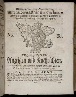 No. 38. Montags, den 17ten September, 1753.