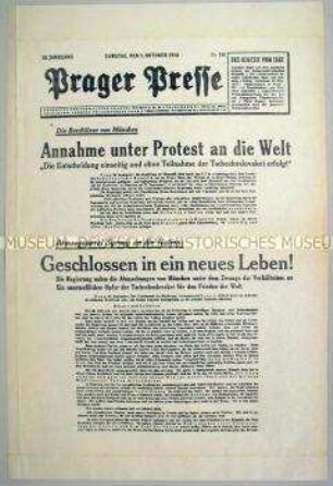 Sonderdruck der "Prager Presse" zum Münchener Akkommen