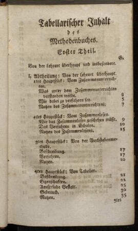 Tabellarischer Inhalt des Methodenbuches.