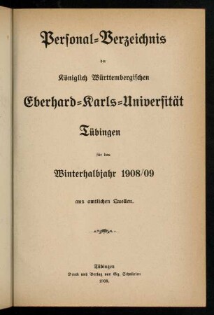 Studierendenverzeichnis 1908/09