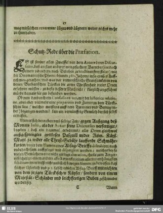 Schutz-Rede über die Praefation