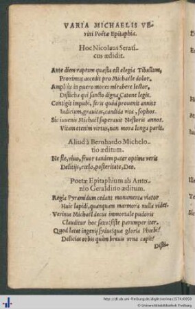 Varia Michaelis Verini Poetae Epitaphia.