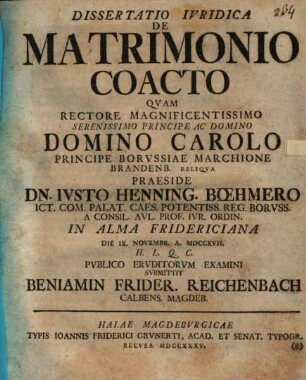 Diss. iur. de matrimonio coacto