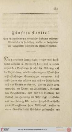 5. Von einigen kleinern zu öffentlichen Anstalten gehörigen Bibliotheken in Heidelberg
