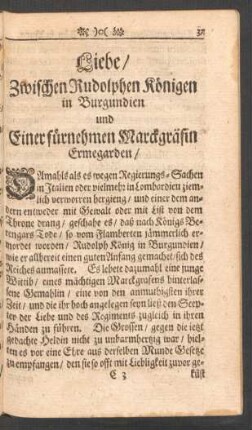 Liebe/ Zwischen Rudolphen Königen in Burgundien und Einer fürnehmen Marckgräfin Ermegarden/