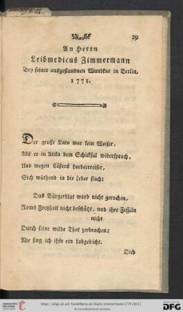 An Herrn Leibmedicus Zimmermann [...]