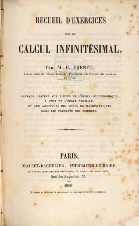 Recueil d'exercices sur le calcul infinitésimal