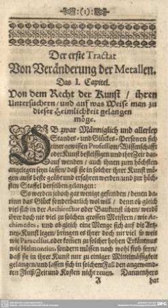 Der erste Tractat. Von Veränderung der Metallen.