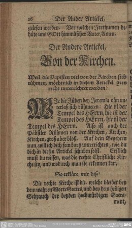 Der Andere Artickel, Von der Kirchen