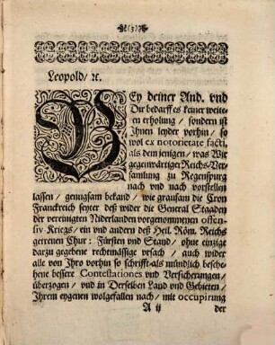 Copia Ihrer Keys: Majestät Schreibens an die Keyserl: Commissarios zu Regenspurg : den 10. Martij, 1674.