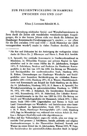 Zur Preisentwicklung in Hamburg zwischen 1500 und 1550