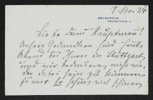 Brief von Hedwig Fischer an Margarete Hauptmann