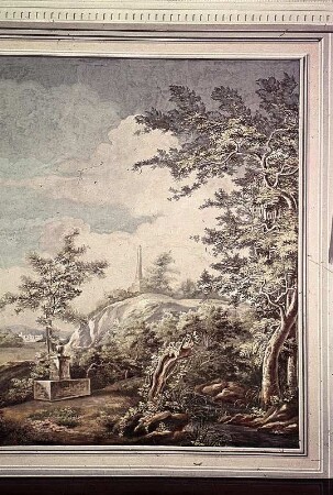 Landschaft mit Obelisk und Brunnen