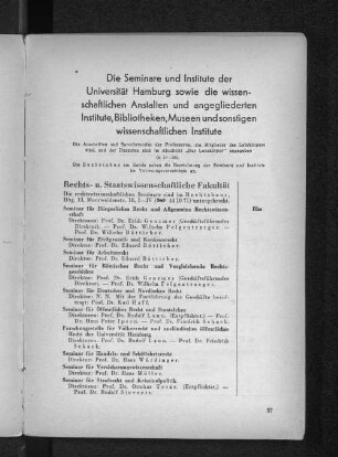 Die Seminare und Institute der Universität Hamburg sowie die wissenschaftlichen Anstalten und angegliederten Institute, Bibliotheken, Museen und sonstigen wissenschaftlichen Institute