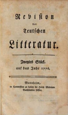 Revision der teutschen Litteratur. 2. 1776