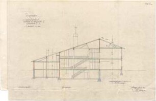 Gsaenger, Gustav; Schondorf am Ammersee (Bayern); Atriumschule - Schule Vorprojekt 2 u. Entwurf, Eingabeplan Erster Bauteil (Querschnitt)
