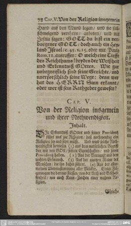 Cap. V. Von der Religion insgemein und ihrer Nothwendigkeit