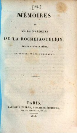 Mémoires de Madame la Marquise de la Rochjaquelin