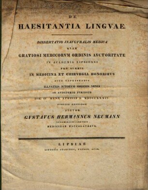 De haesitantia linguae : dissertatio inauguralis medica