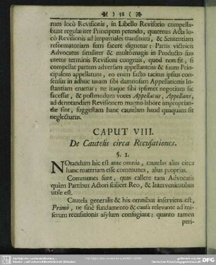 Caput VIII. De Cautelis circa Recusationes