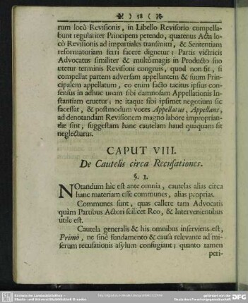 Caput VIII. De Cautelis circa Recusationes