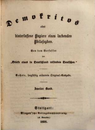 Demokritos oder hinterlassene Papiere eines lachenden Philosophen, 2