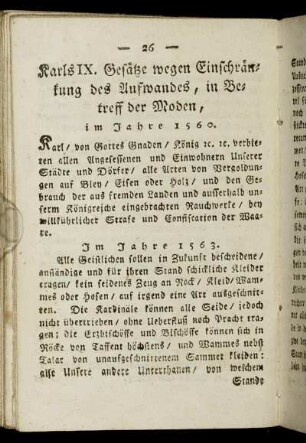 Karls IX. Gesätze wegen Einschränkung, in Betreff der Moden