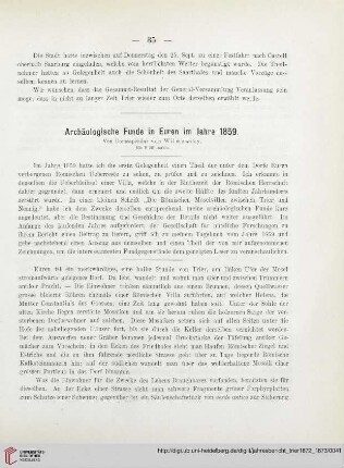 Archäologische Funde in Euren im Jahre 1859
