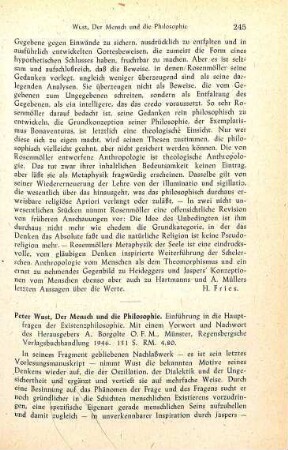 245-247 [Rezension] Wust, Peter, Der Mensch und die Philosophie