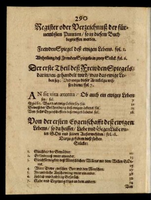 Register oder Verzeichnuß der fürnembsten Puncten/ so in diesem Buch begrieffen werden.