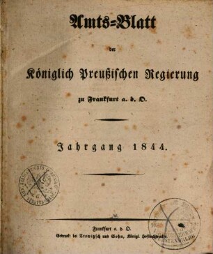 Amtsblatt der Regierung zu Frankfurt a.d. Oder. 1844