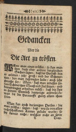 Gedancken Uber die Die Art zu trösten.