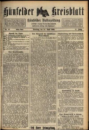 Erste Ausgabe vom Samstag, den 24. April 1926.
