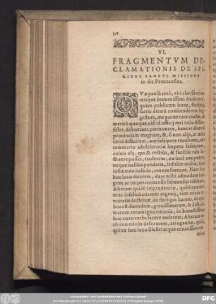 VI. Fragmentum Declamationis De Spiritus Sancti Missione in die Pentecostes.