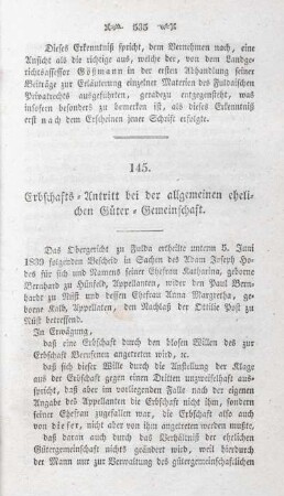 145. Erbschafts-Antritt bei der allgemeinen ehelichen Güter-Gemeinschaft.