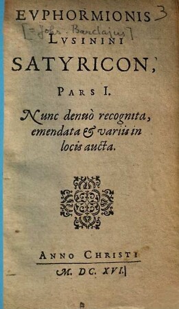 Evphormionis Lvsinini Satyricon, 1