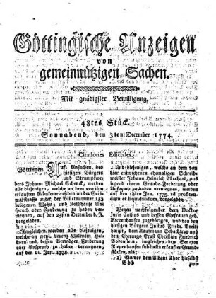 48tes Stück. Sonnabend, den 3ten December 1774.