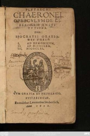 Plutarchi Chaeronei Opusculum De Liberorum Institutione