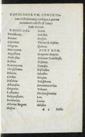 Theologorum, Conciliorum, Historicorumque Catalogus ...